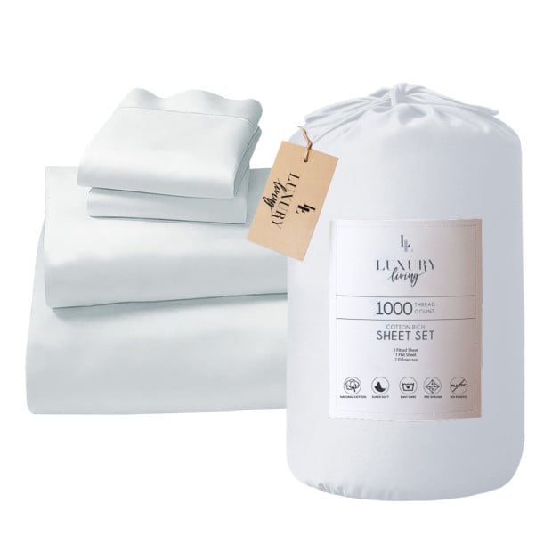1000 Thread Count Cotton Rich Queen Bed Sheet Set 4-Piece Gift Pack in Pale Blue