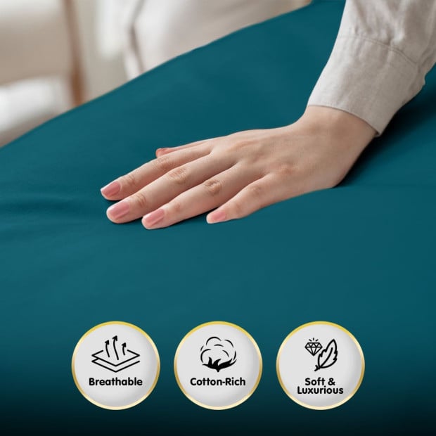 1000 Thread Count Cotton Rich Queen Bed Sheets 4-Piece Set - Teal Image 4