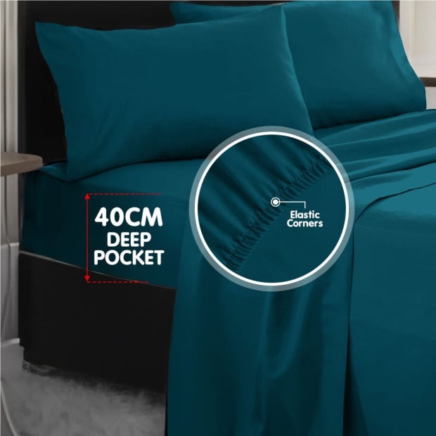 1000 Thread Count Cotton Rich Queen Bed Sheets 4-Piece Set - Teal Image 6