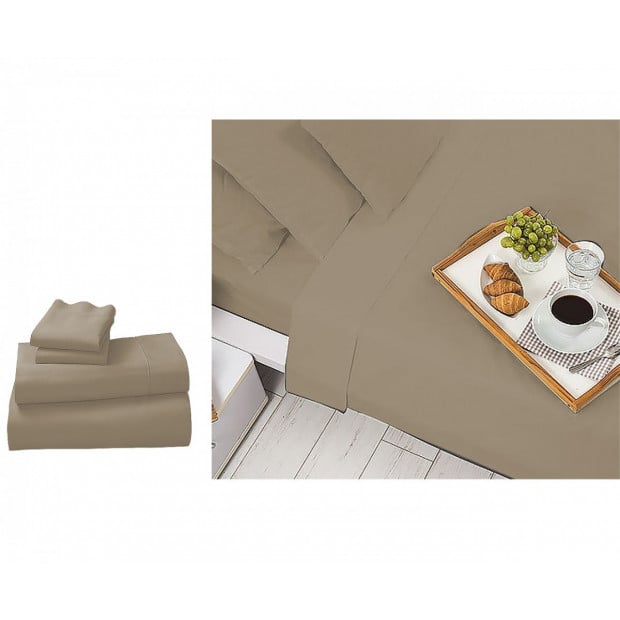 1000 Thread Count Cotton Rich Queen Bed Sheets 4-Piece Set - Taupe Image 2