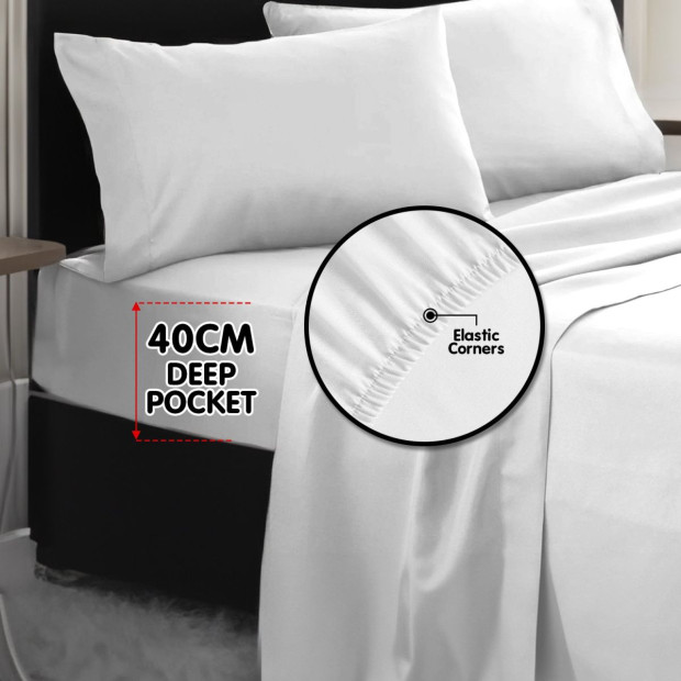 1000 Thread Count Cotton Rich Queen Bed Sheets 4-Piece Set - White Image 6