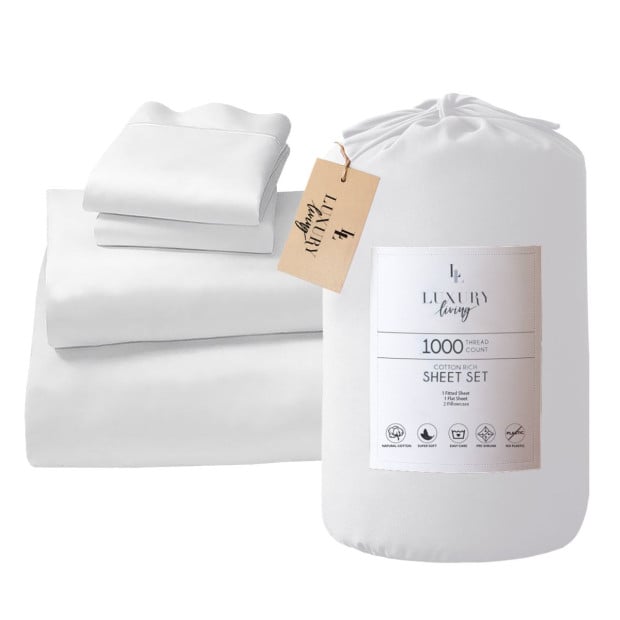 1000 Thread Count Cotton Rich Queen Bed Sheet Set 4-Piece Gift Pack in White