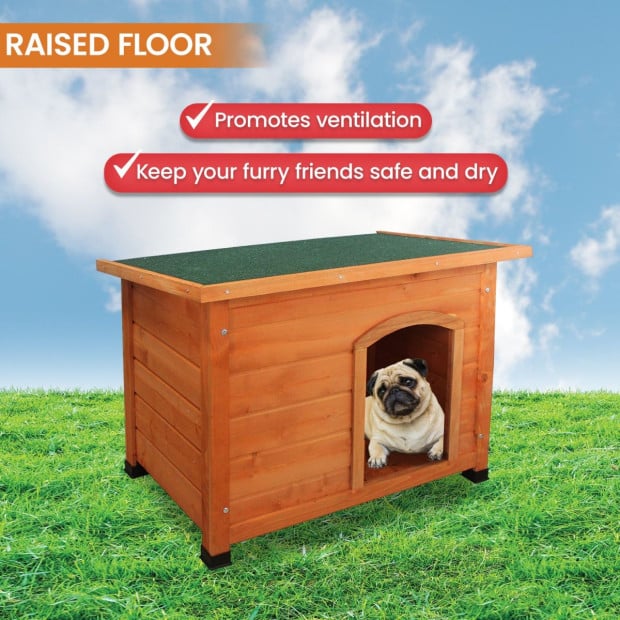 Little Buddies Wooden Flat Roof Dog Kennel - Medium Image 10