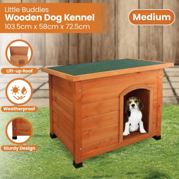 Little Buddies Wooden Flat Roof Dog Kennel Medium