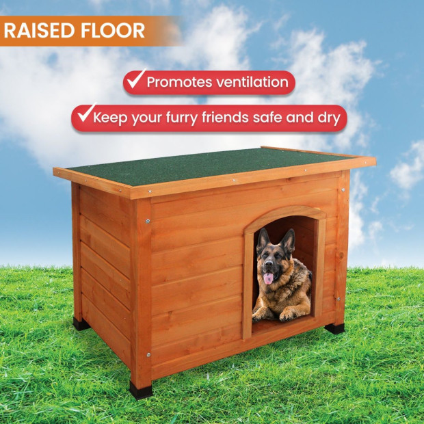 Little Buddies Wooden Flat Roof Dog Kennel - Large Image 10
