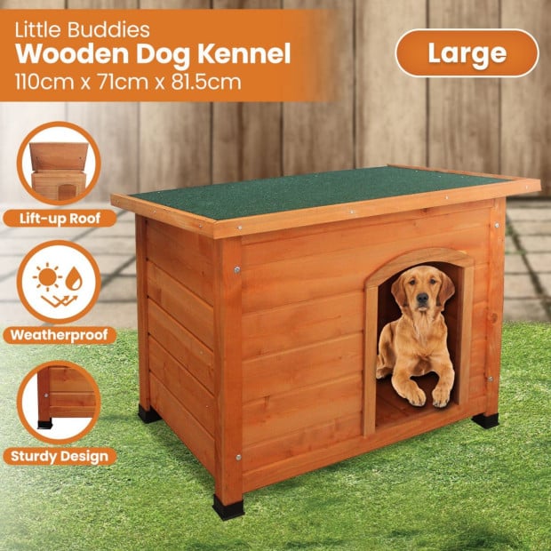 Little Buddies Wooden Flat Roof Dog Kennel Large