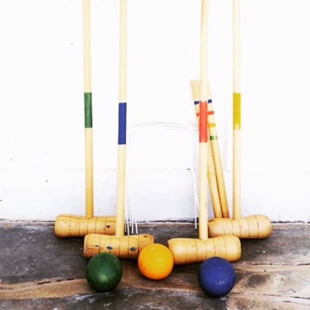 Kids Wooden Outdoor Mini Croquet Set W/ 4 Mallets Image 3