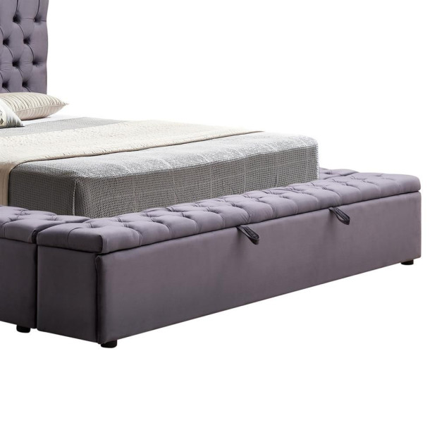 Bed frame Queen Size Velvet Fabric Dark Grey Image 4