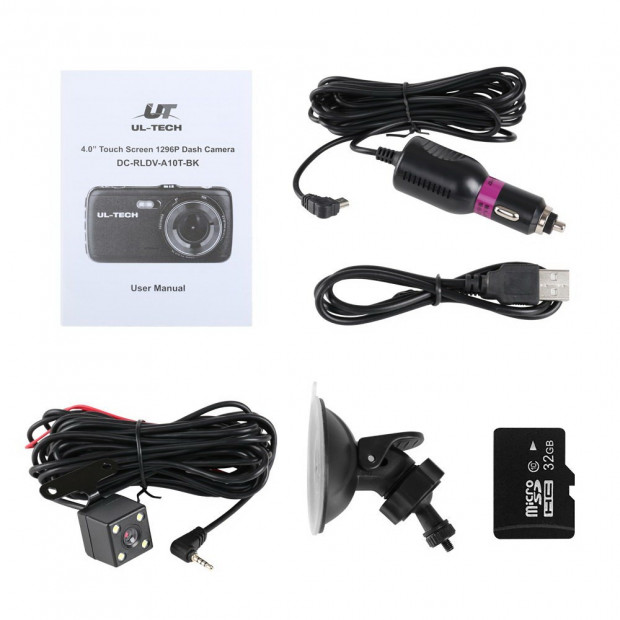 UL Tech 4 Inch Dual Camera Dash Camera - Black Image 8