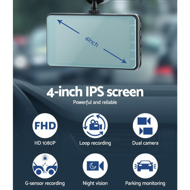 1080p 4 Dash Camera Dual Lens Car Dvr Recorder Front Rear Night Vision Image 5