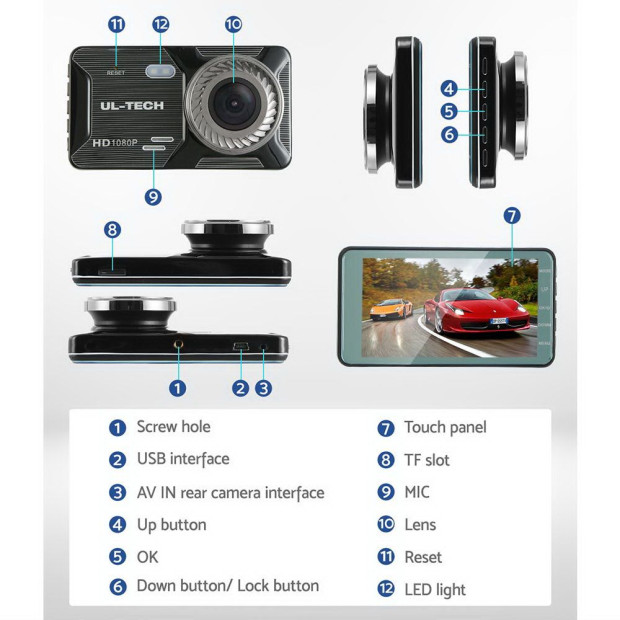 1080p 4 Dash Camera Dual Lens Car Dvr Recorder Front Rear Night Vision Image 7