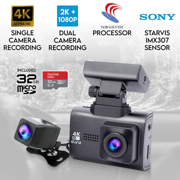 4K 2K Dual Dash Cam WiFi GPS Car Camera Recorder WDR Hud 32gb Image 2