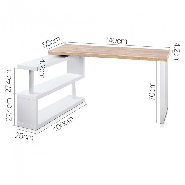Corner Desk with Bookshelf - Brown & White Image 1