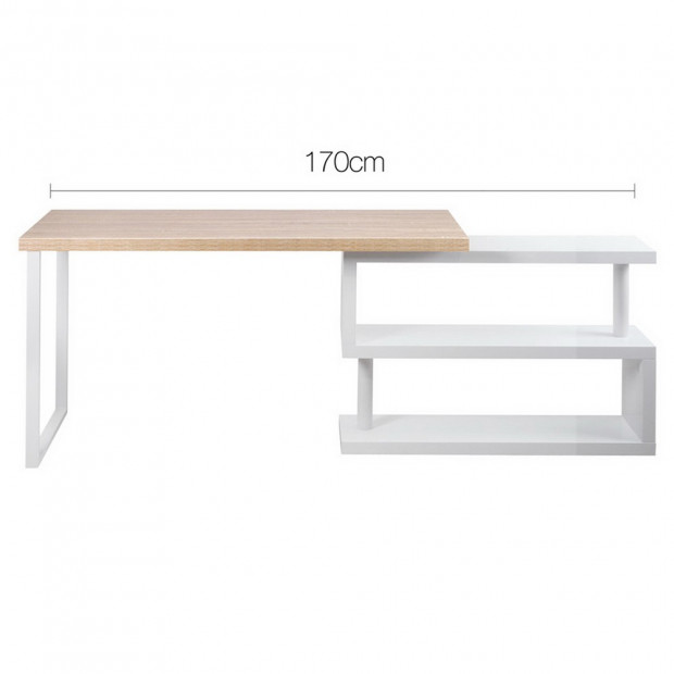 Corner Desk with Bookshelf - Brown & White Image 2
