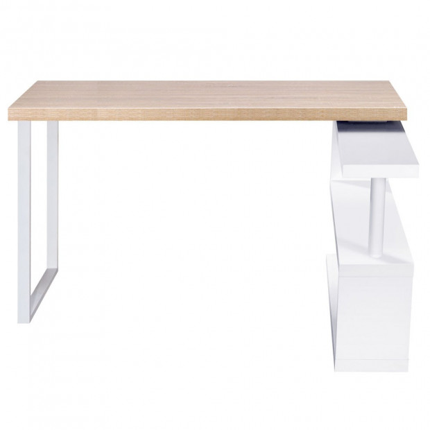 Corner Desk with Bookshelf - Brown & White Image 4