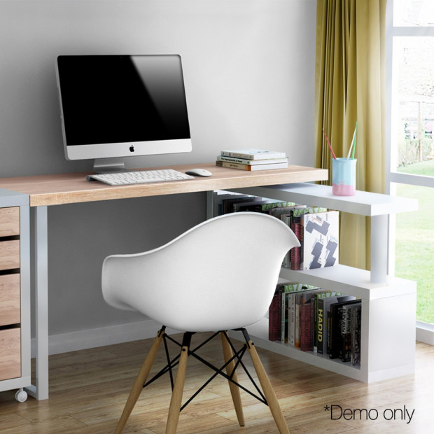 Corner Desk with Bookshelf - Brown & White Image 8