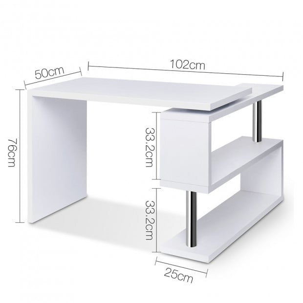 Office Computer Desk Corner Table w/ Bookshelf White Image 2