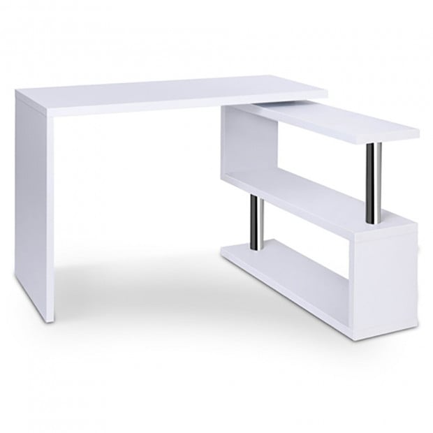 Office Computer Desk Corner Table w/ Bookshelf White Image 4