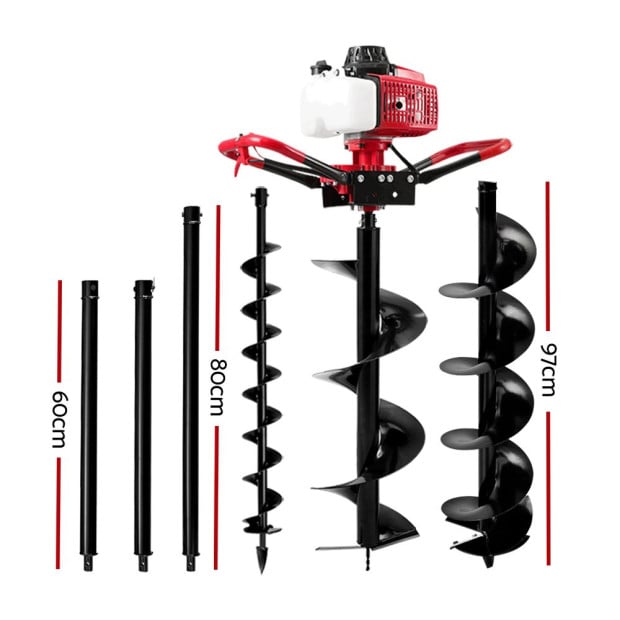 Post Hole Digger 92cc Petrol Motor Drill Fence Extension Auger Bits Image 2