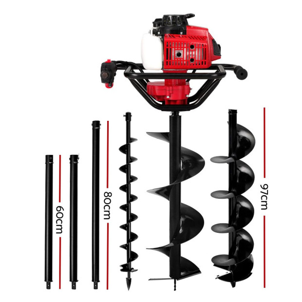Petrol Post Hole Digger Drill Borer Fence Extension Augers Bits 80cc Image 2