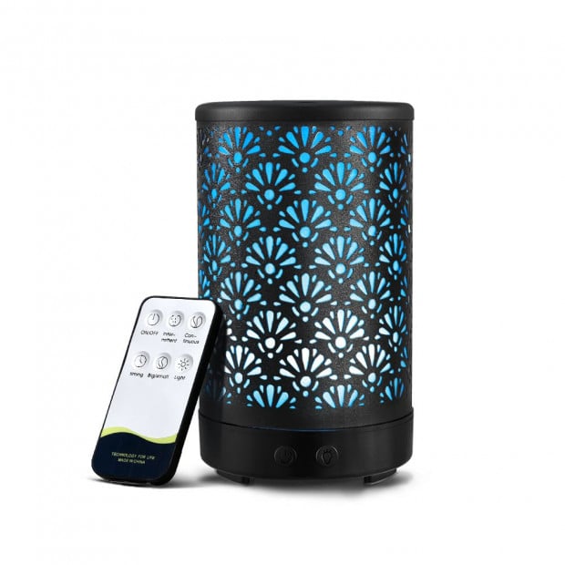 Aroma Diffuser Essential Oils Cover Mist 100ml Remote Control Black