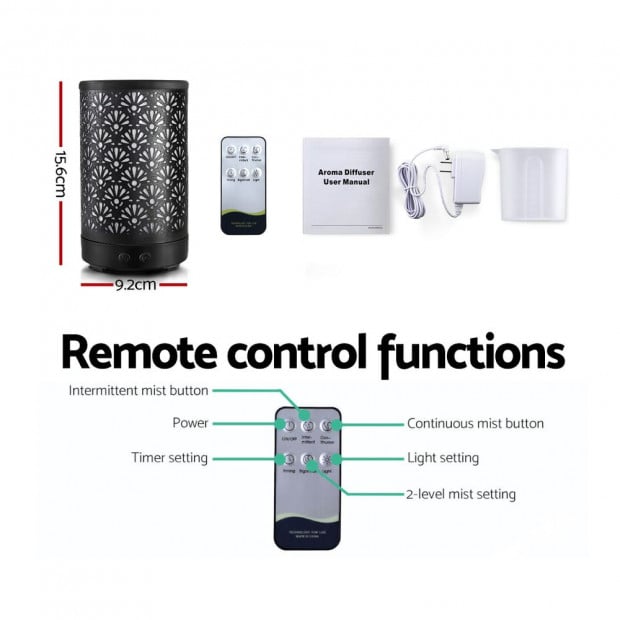 Aroma Diffuser Essential Oils Cover Mist 100ml Remote Control Black Image 2
