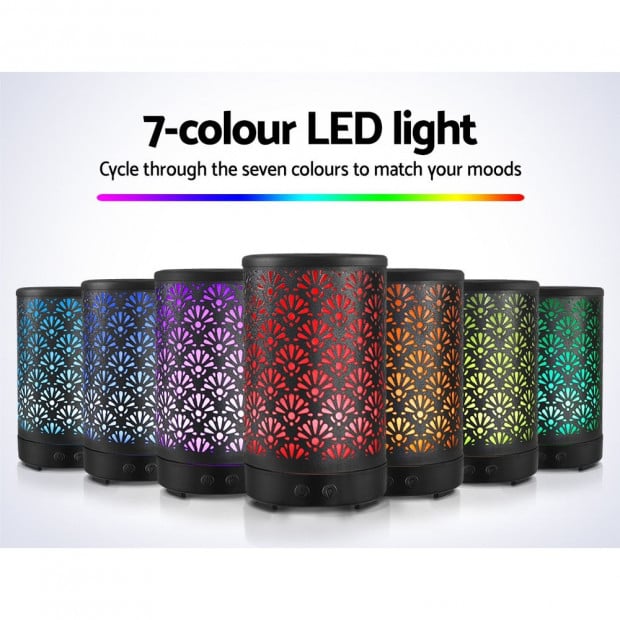 Aroma Diffuser Essential Oils Cover Mist 100ml Remote Control Black Image 3