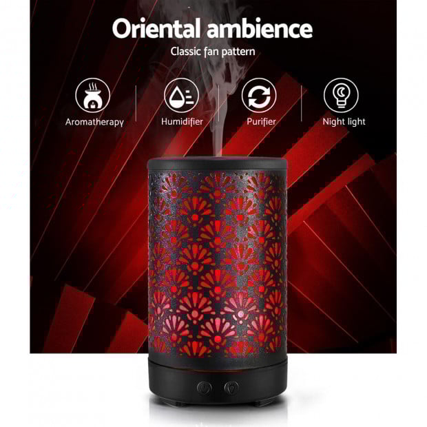 Aroma Diffuser Essential Oils Cover Mist 100ml Remote Control Black Image 4