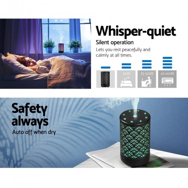 Aroma Diffuser Essential Oils Cover Mist 100ml Remote Control Black Image 6