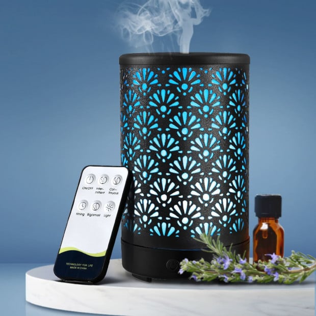 Aroma Diffuser Essential Oils Cover Mist 100ml Remote Control Black Image 7