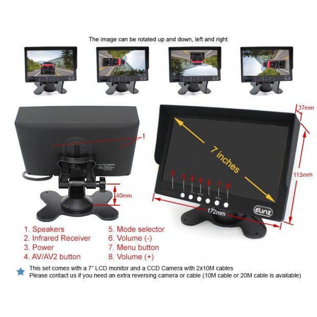 Elinz 7In lcd Monitor Hd 12v/24v 4pin Ir Led Ccd Reversing Camera Image 4