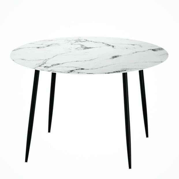 Dining Table Round Wooden With Marble Effect Metal Legs 110cm White