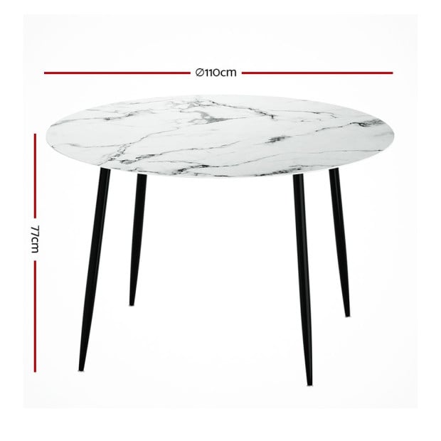 Dining Table Round Wooden With Marble Effect Metal Legs 110cm White Image 2