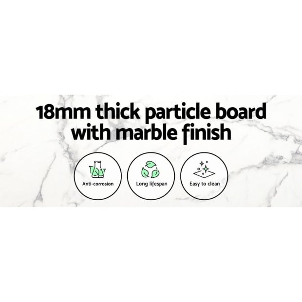 Dining Table Round Wooden With Marble Effect Metal Legs 110cm White Image 3