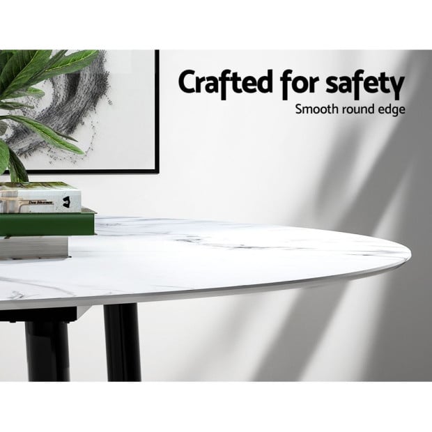Dining Table Round Wooden With Marble Effect Metal Legs 110cm White Image 4