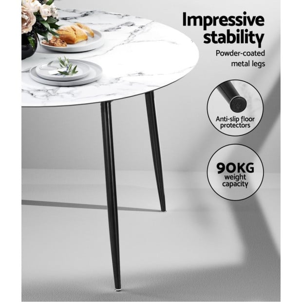 Dining Table Round Wooden With Marble Effect Metal Legs 110cm White Image 5