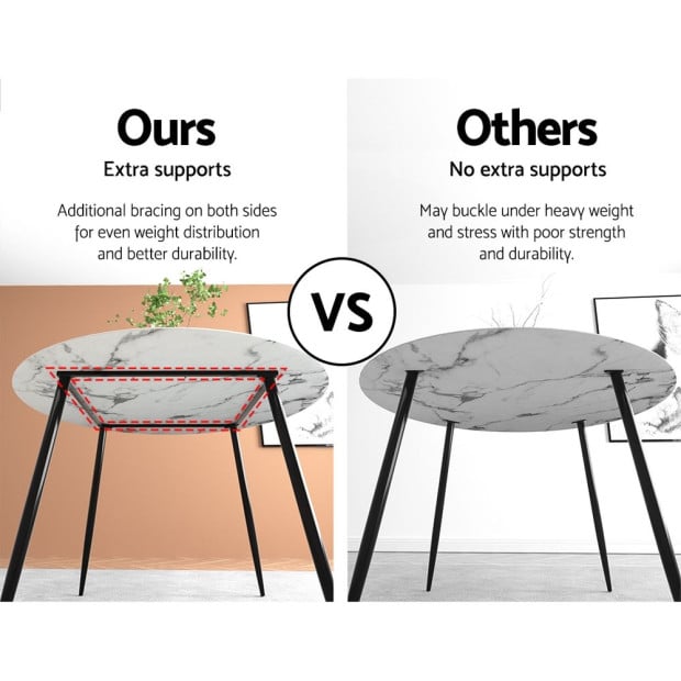 Dining Table Round Wooden With Marble Effect Metal Legs 110cm White Image 6