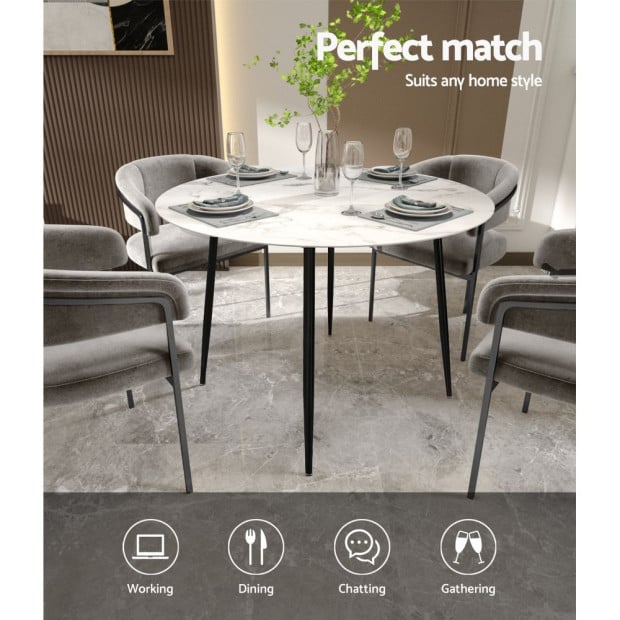 Dining Table Round Wooden With Marble Effect Metal Legs 110cm White Image 7