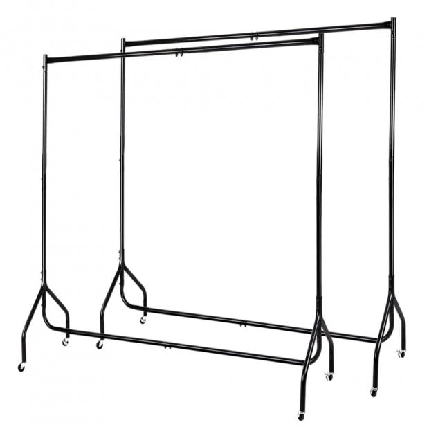 Set of 2 Clothes Racks Metal Garment Rolling Stand Shelf Portable