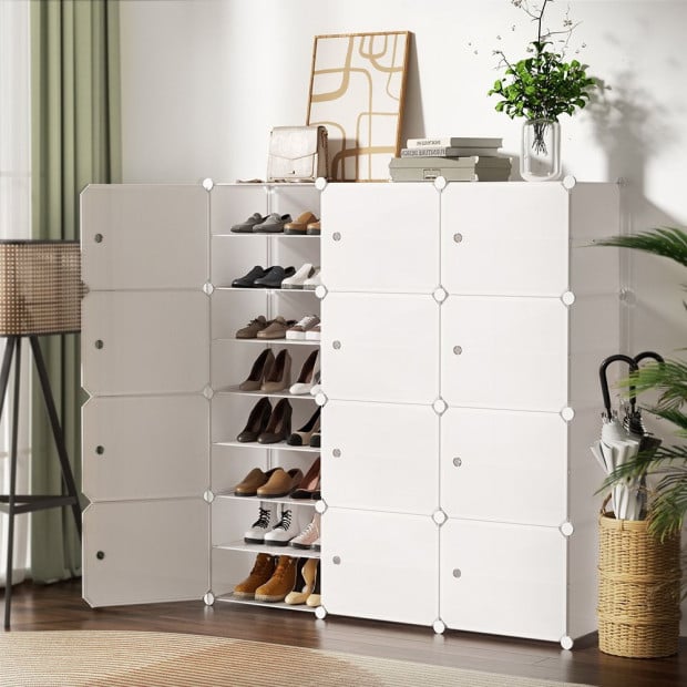 Shoe Box Cabinet White Storage Cube Portable Organiser Stand Image 8