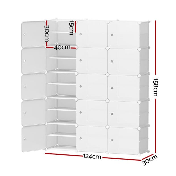Shoe Cabinet Shoe Box White 15 Cube Portable Organiser Storage Stand Image 2