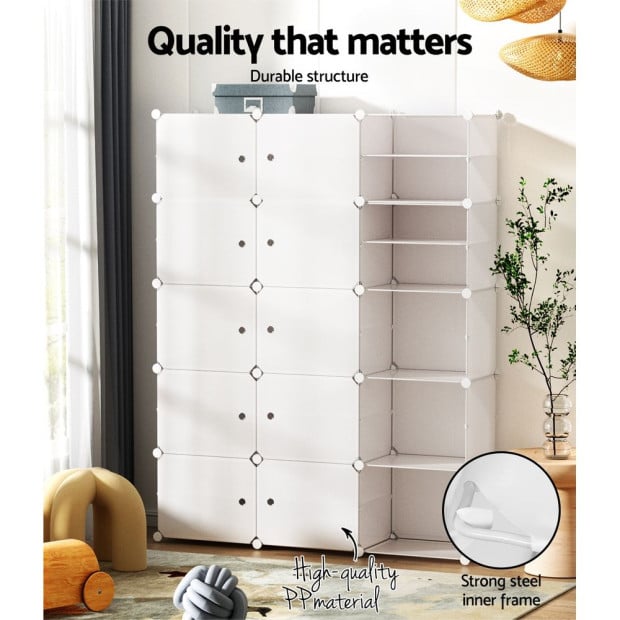 Shoe Cabinet Shoe Box White 15 Cube Portable Organiser Storage Stand Image 5
