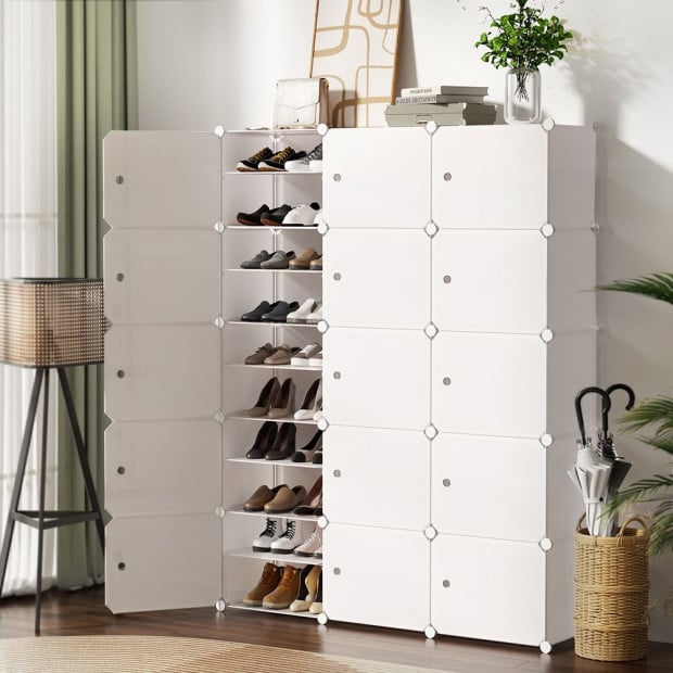 Shoe Cabinet Shoe Box White 15 Cube Portable Organiser Storage Stand Image 9
