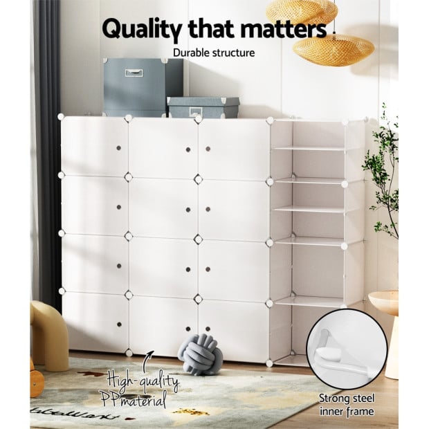 Shoe Cabinet Box White Storage 16 Cube Portable Organiser Stand Image 7