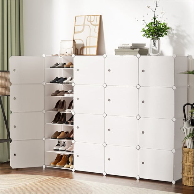 Shoe Cabinet Box White Storage 16 Cube Portable Organiser Stand Image 9