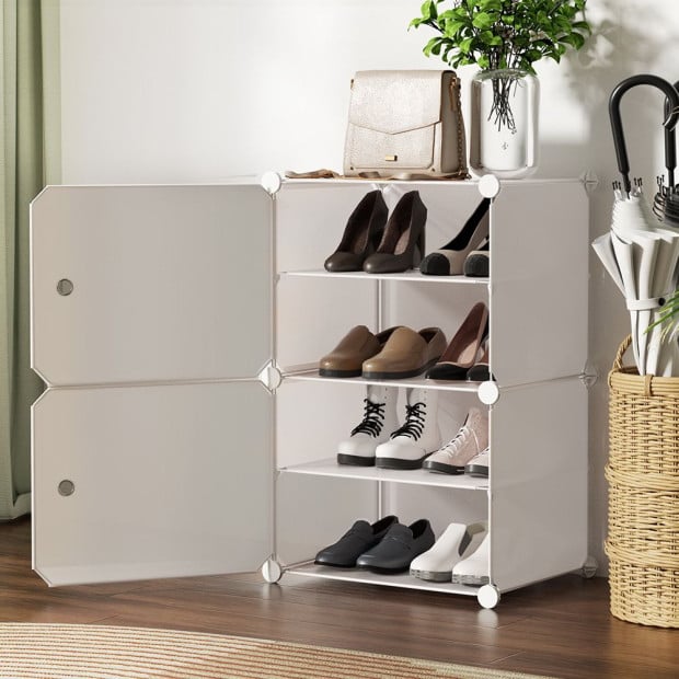 Shoe Cabinet Shoe Box White Storage 2 Cube Portable Organiser Stand Image 9