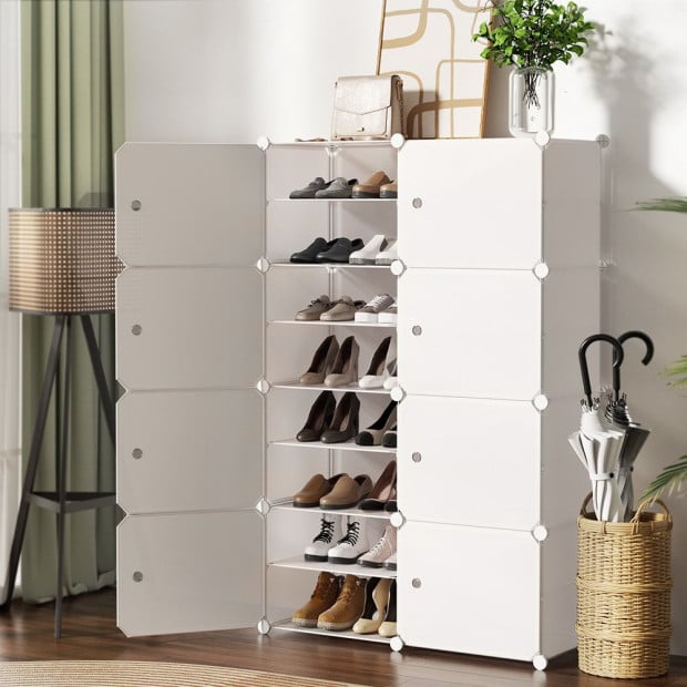 Shoe Cabinet Storage 8 Cube Shoe Box White Portable Organiser Stand Image 9