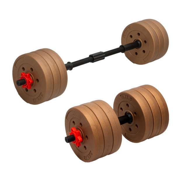 Powertrain Adjustable 32kg Home Gym Dumbbell Barbell Weights Gold