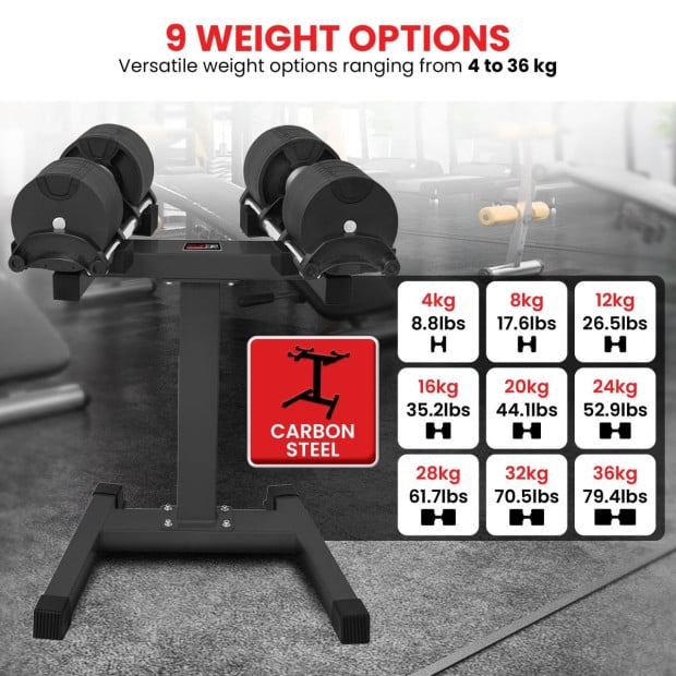 Powertrain 2x 36kg Eon Dial-Up Adjustable Dumbbell Set with Stand Image 9
