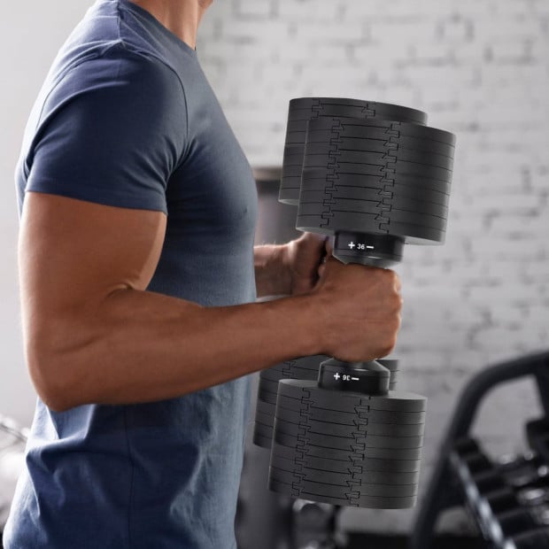 Powertrain 2x 36kg Eon Dial-Up Adjustable Dumbbell Set with Stand Image 9